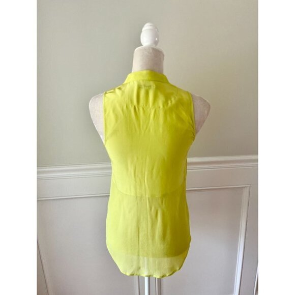 Broadway & Broome Silk Bright Chartreuse Sleeveless Blouse XS - Picture 3 of 5